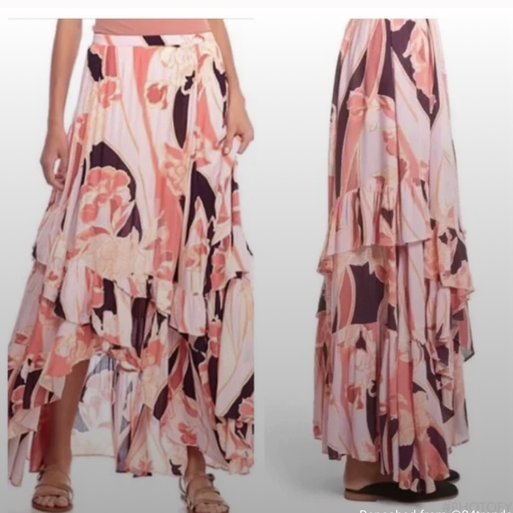 Free People Floral A-Line Skirt - Pink and Cream